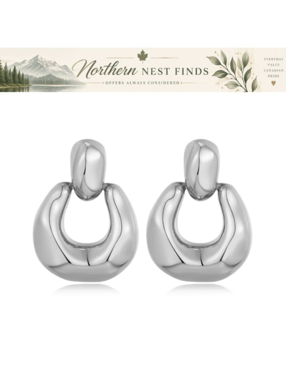 HESSAWELL Door Knocker Dangle Hoop Earrings Silver Statement Jewelry Gift